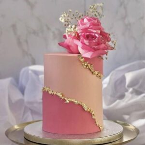 Fake Pink Cake With Gold and Flowers