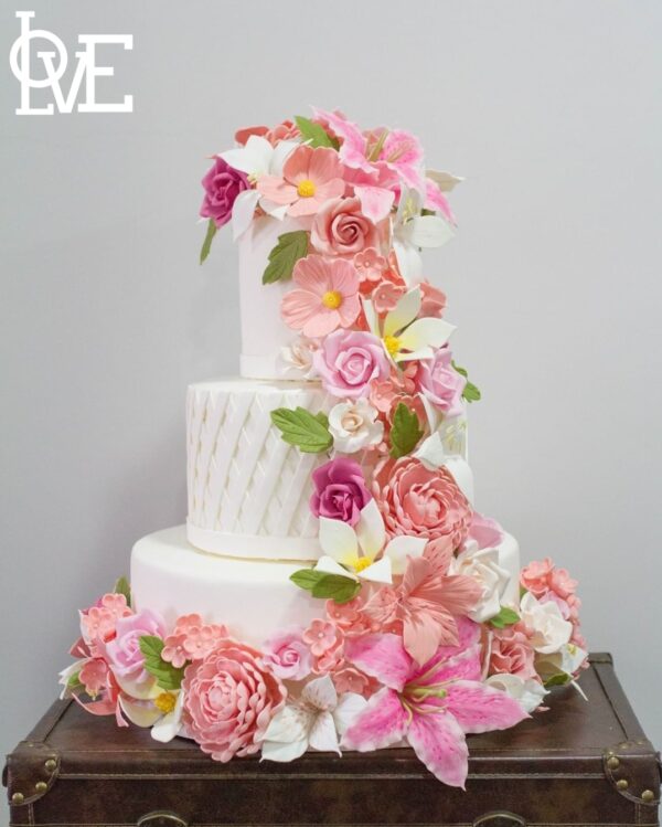 Fake Wedding Cake with Flowers